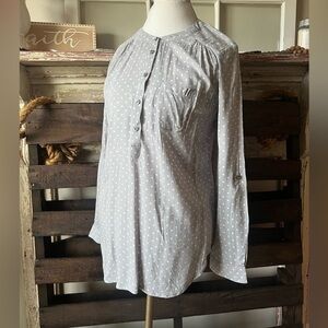 🟠ANN TAYLOR LOFT Button Down Shirt in Gray/White Polka Dot SMALL